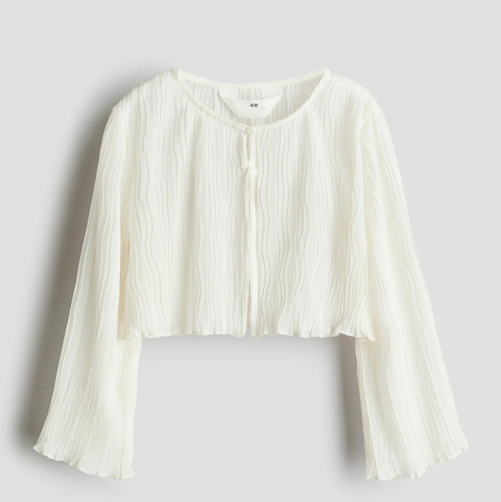 H&M Limited Edition Cream Girls Crinkled Button Top Blouse Shrug Wedding Formal